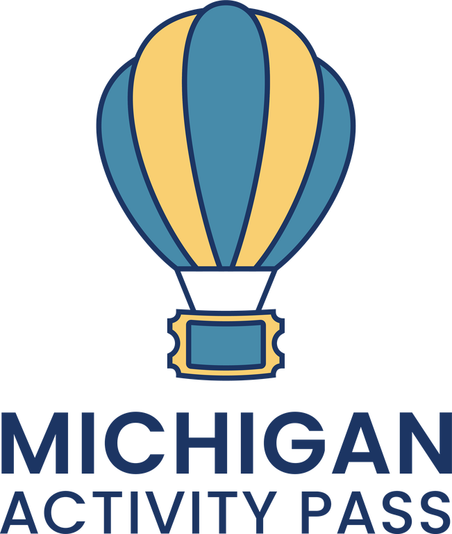 Michigan Activity Pass logo of a hot air balloon in yellow and blue stripes