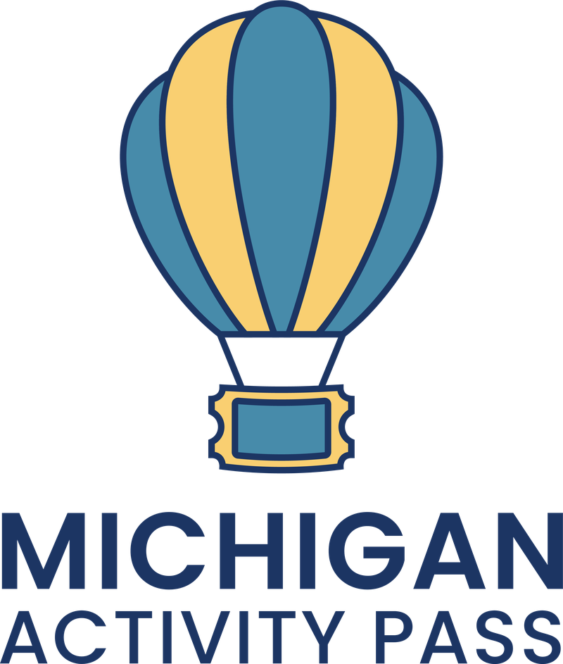 Michigan Activity Pass logo of a hot air balloon in yellow and blue stripes