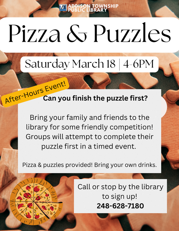 Flyer for Pizza and Puzzles Challenge