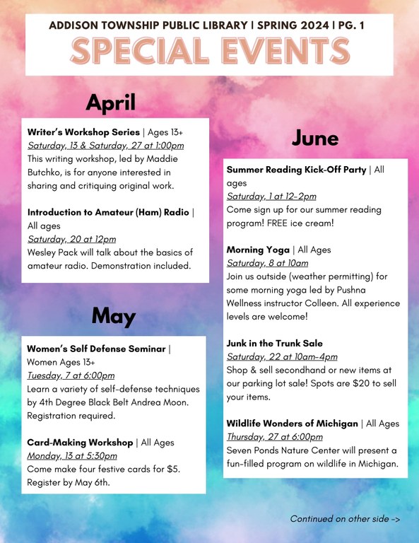 Spring 2024 Special Events at ATPL